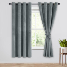 (Velvet Curtains Grey 66x54) Velvet Grey Curtain Pair of Eyelet Ring Top Soft