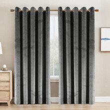 (Velvet Curtains Grey 66x72) Velvet Grey Curtain Pair of Eyelet Ring Top Soft