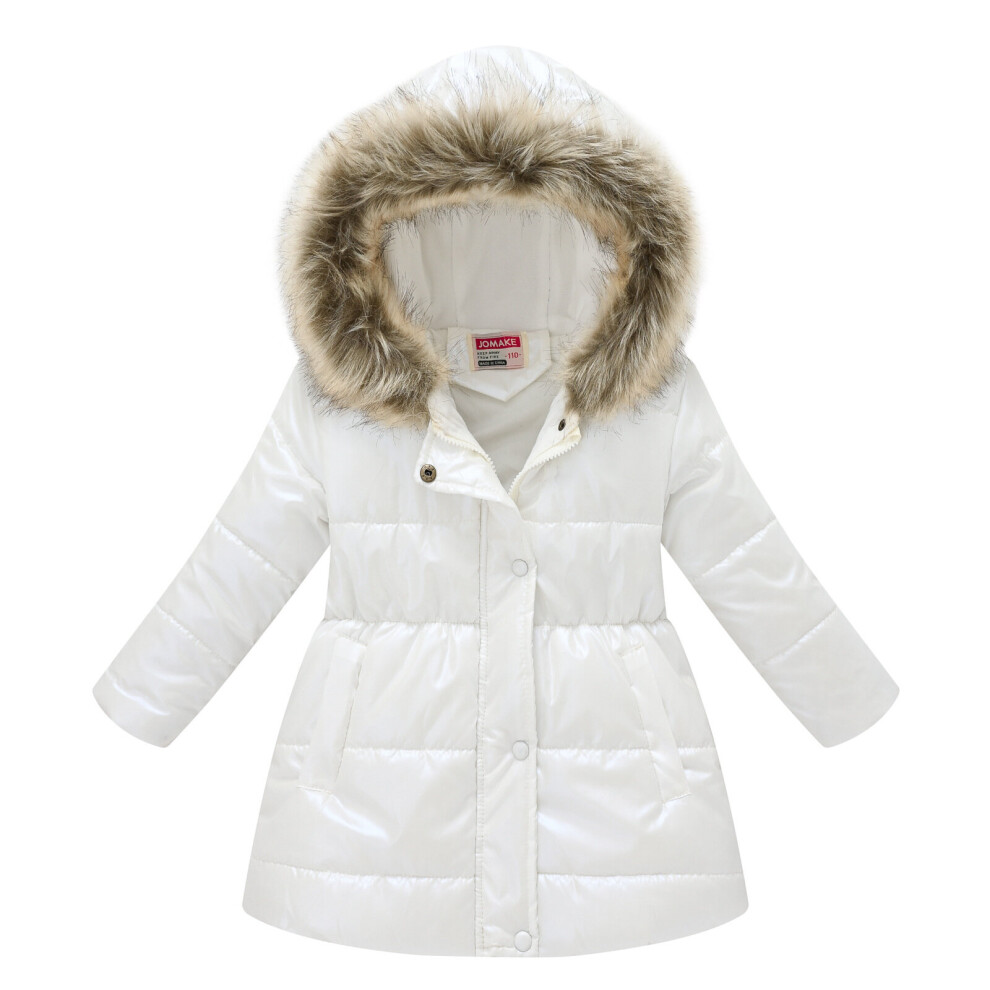 (White, 4-5 Years) Girls Kids Parka Winter Fur Coats Hooded Jacket UK