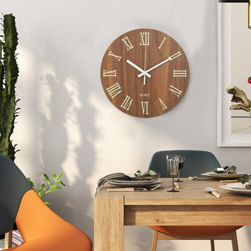 Living And Home Modern Luminous Wood Silent Wall Clock 1