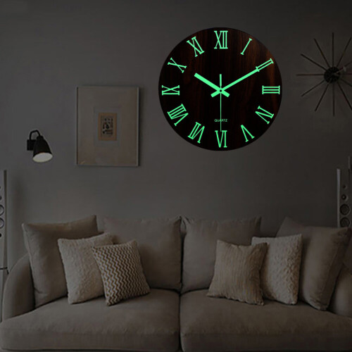 Living And Home Modern Luminous Wood Silent Wall Clock