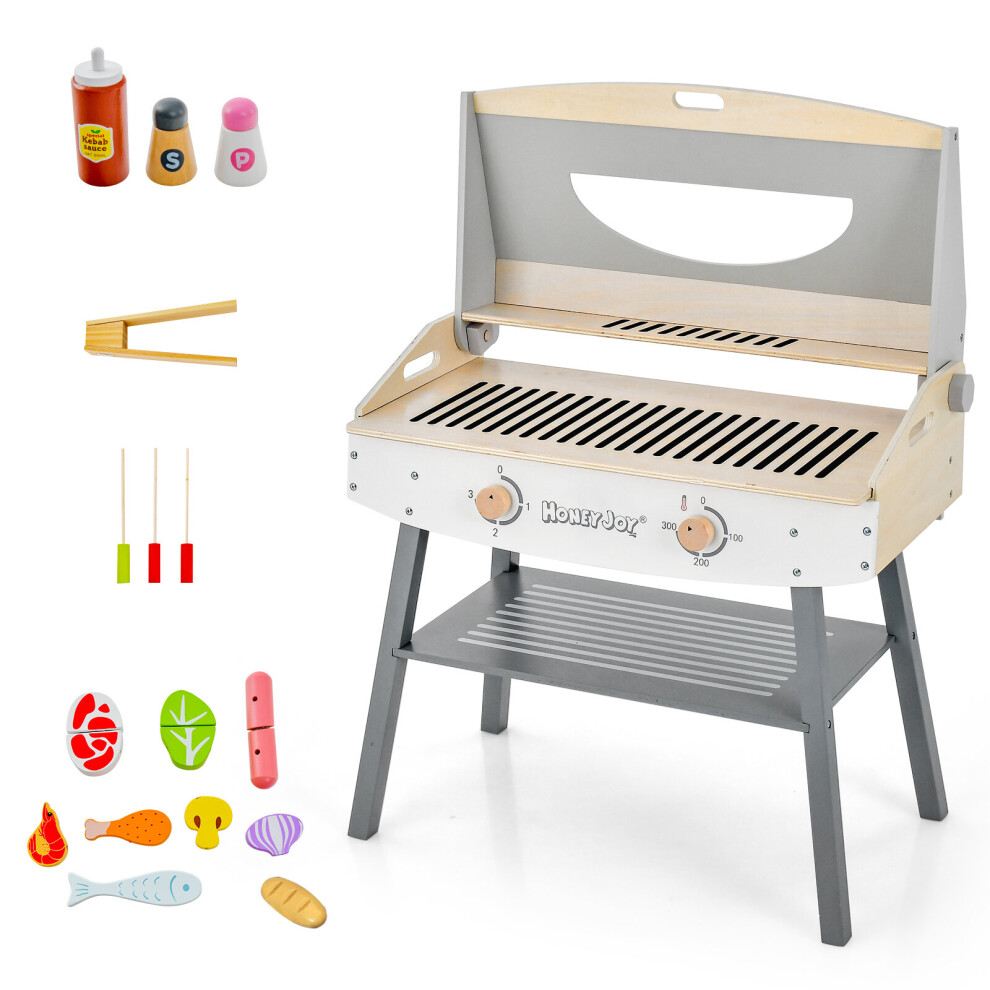 Kids Barbecue Grill Playset Wooden Kitchen Playset Cooking Gift for 3+