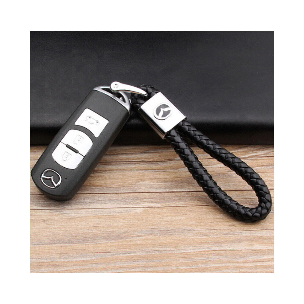 Mazda Emblem Woven Leather Car KeyChain Horseshoe Buckle