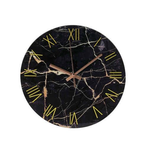 Living And Home Black Marble Textured Roman Numeral Wall Clock 2