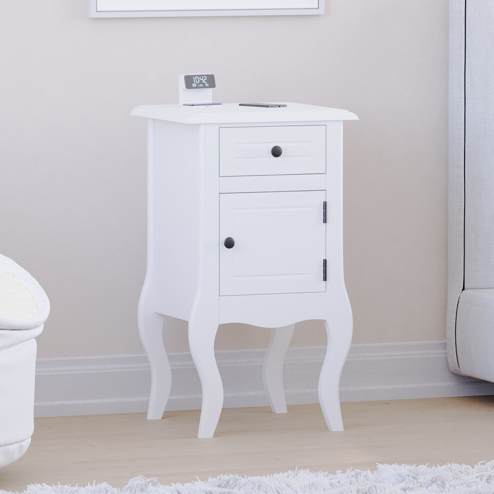 (White) Nishano 1 Drawer 1 Door Bedside Cabinet Table