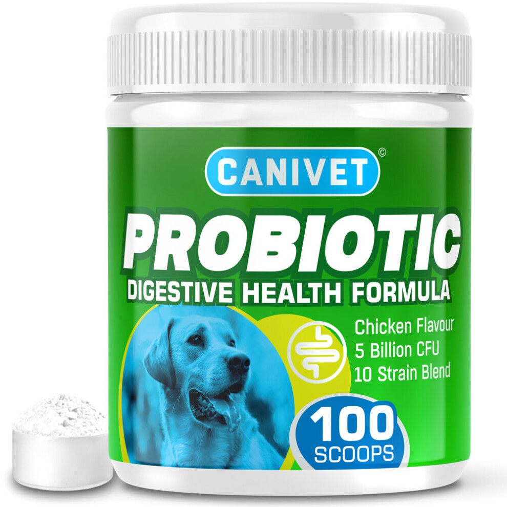 CANIVET Probiotics for Dogs with 5 BILLION CFU with 10 Strain Blend - 100 scoops