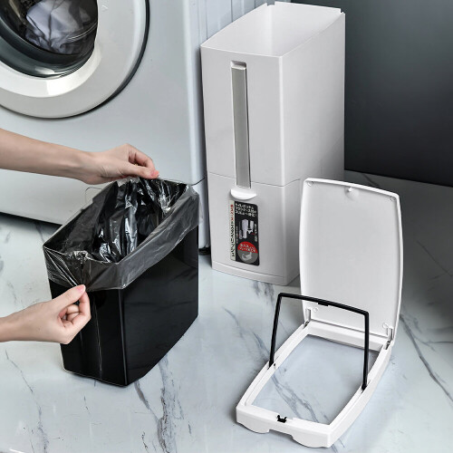Living And Home Slim Plastic Trash Can with Toliet Brush Set 1