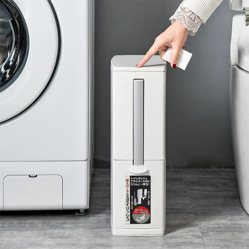 Living And Home Slim Plastic Trash Can with Toliet Brush Set