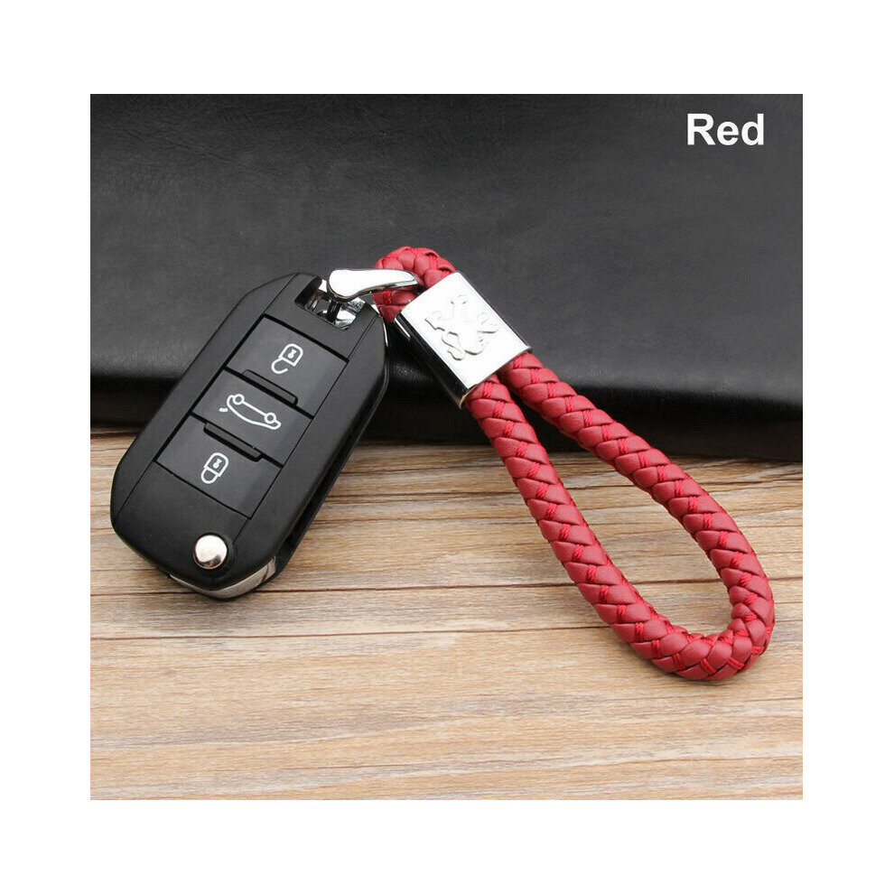 Peugeot Logo Woven Leather Car KeyChain Horseshoe Buckle