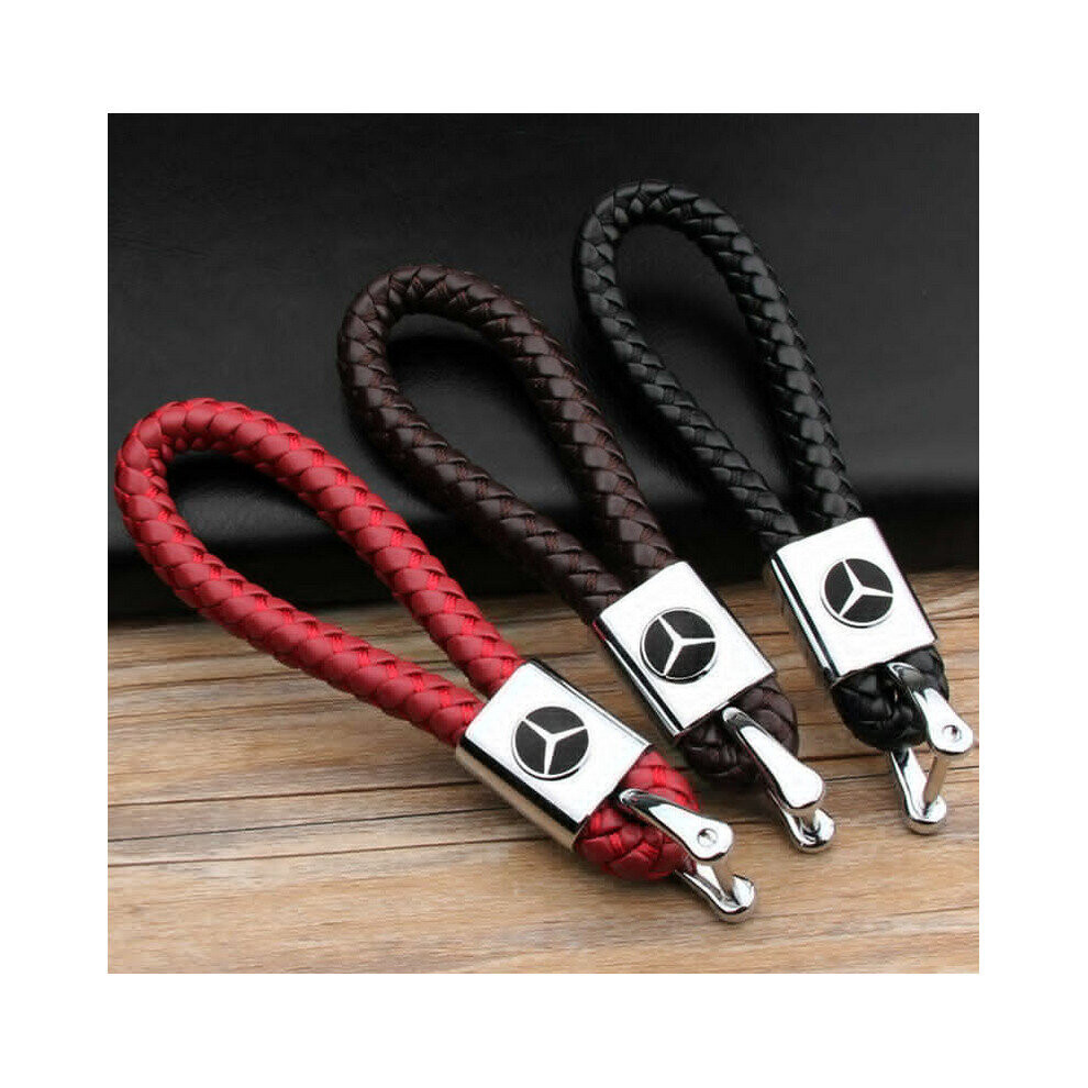 Mercedes-Benz Emblem Woven Leather Car KeyChain Horseshoe Buckle