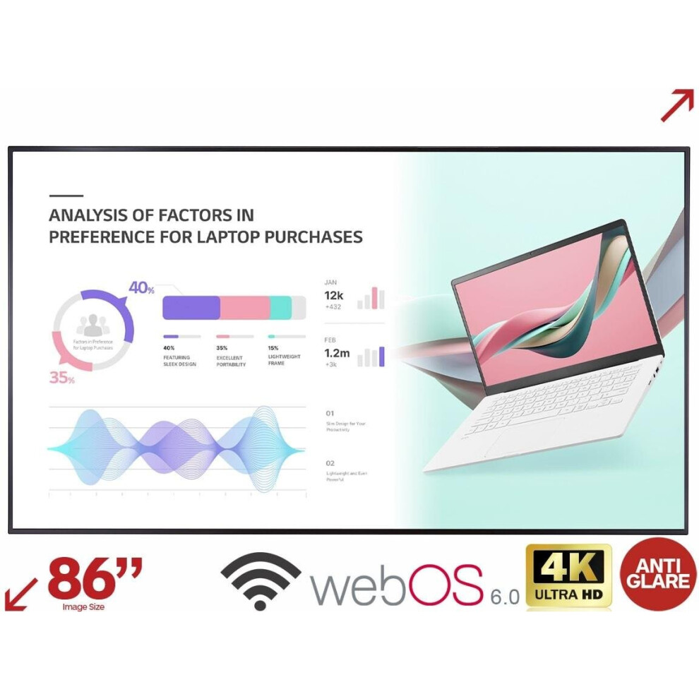 LG 86UH5J-H 86Inch 4K Smart Large Format Digital Signage, Anti-Glare