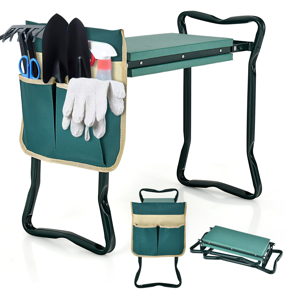 Folding Garden Kneeler Seat Soft EVA Pad Bench with Large Tool Pouches