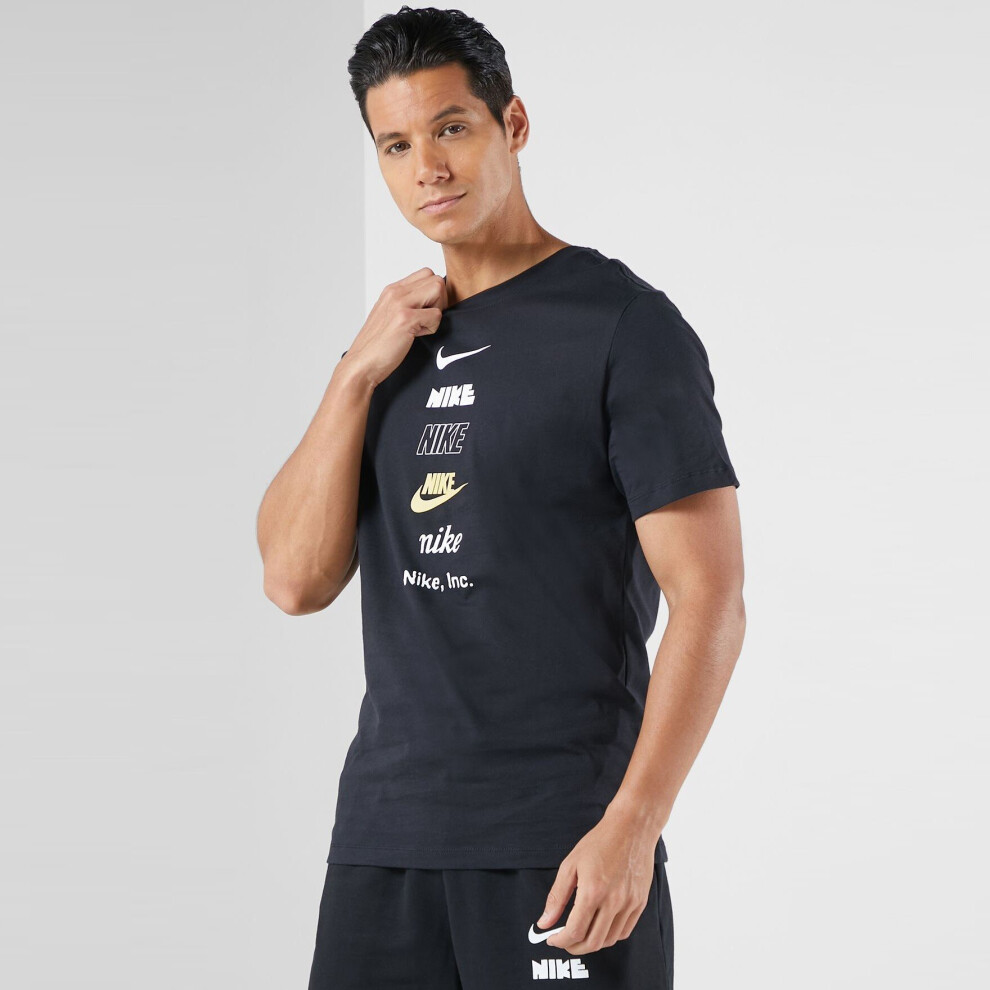 Nike (, S) Multi Stack Logo T Shirt Crew Neck Tee Black