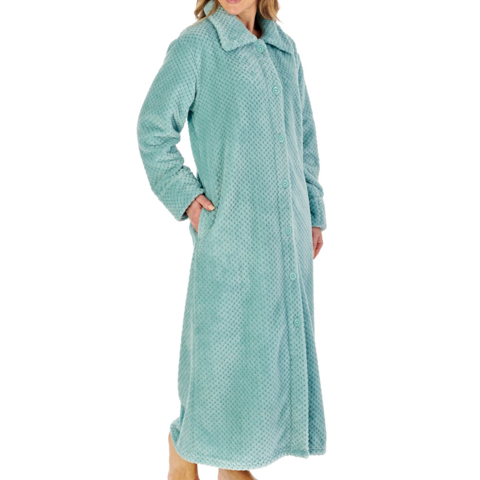 (Light Green, Small - UK 10/12) Slenderella Ladies Button Up Waffle Fleece Ankle Length Dressing Gown