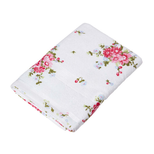 (Bath Towel, White) Floral Printed 100% Cotton