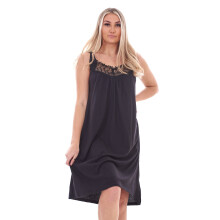 (Black, M) Malay Ladies Plain Nightwear Nightdress Lace Sleeveless Strap Short Plus Nightshirt