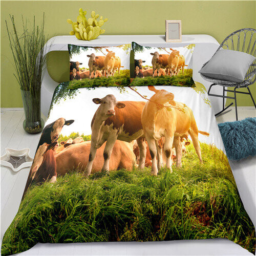 (Style 02, Single) 3D Printed Cattle Bed Duvet Set Quilt Pillow Cover
