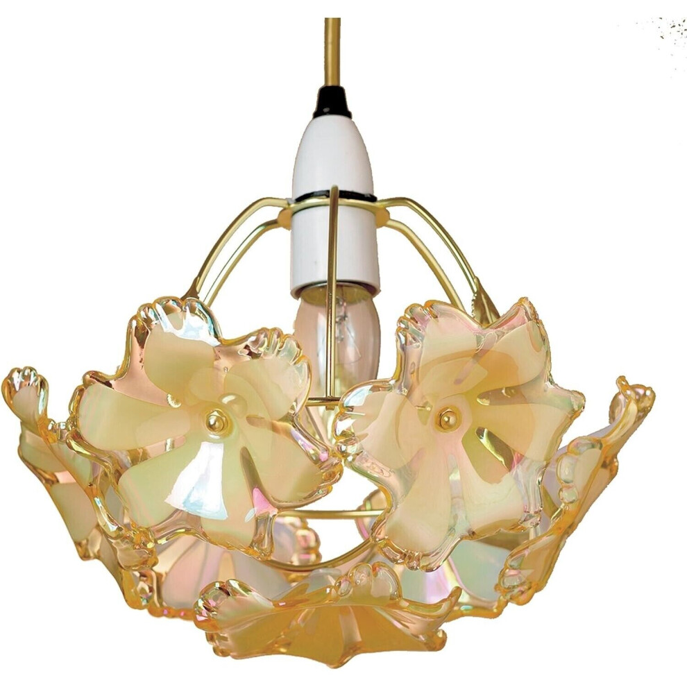 Lighting Easy Fit 7 Flower Gold Acrylic Shade Pendant on Chrome frame Lampshade