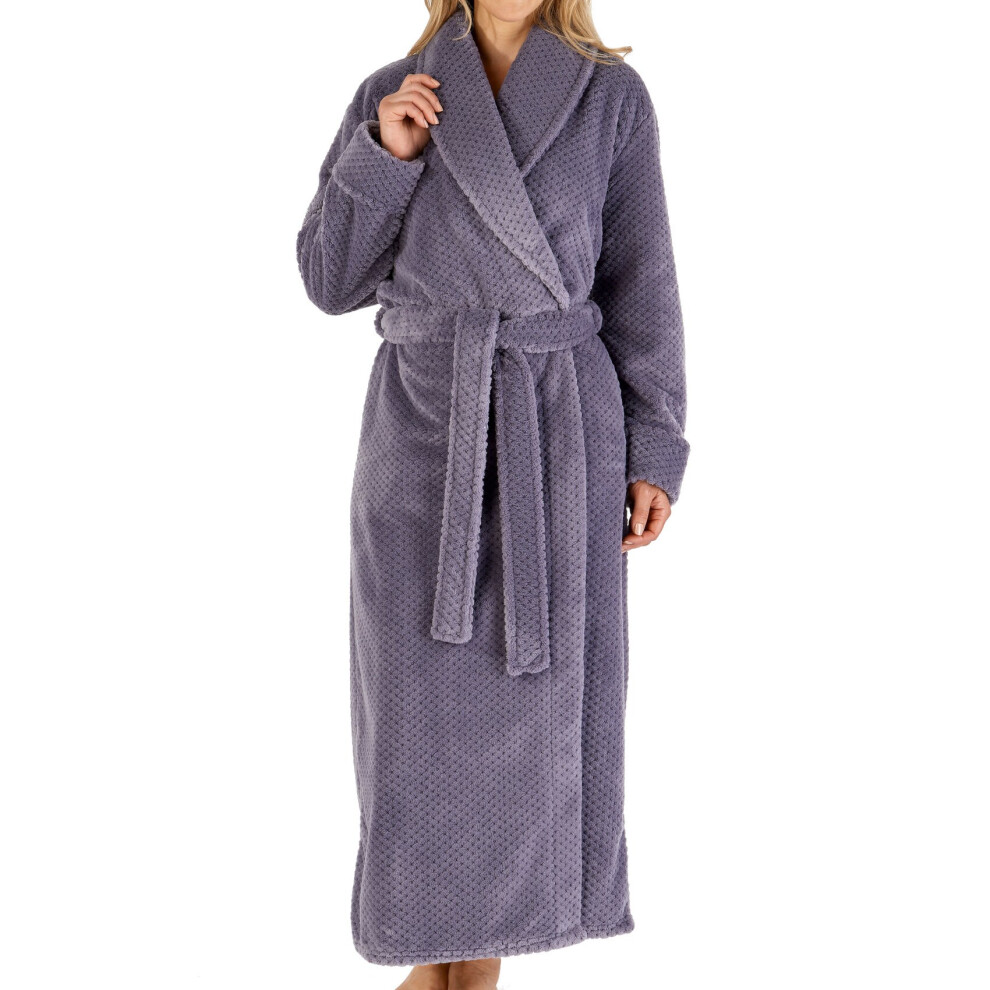 (Grey, Small - UK 10/12) Slenderella Ladies Waffle Fleece Shawl Collar Long Dressing Gown