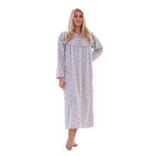 (Brown, XXXL) Malay Women Cotton Long Nightdress Thermal Floral Button Long Sleeve Soft Nightwear