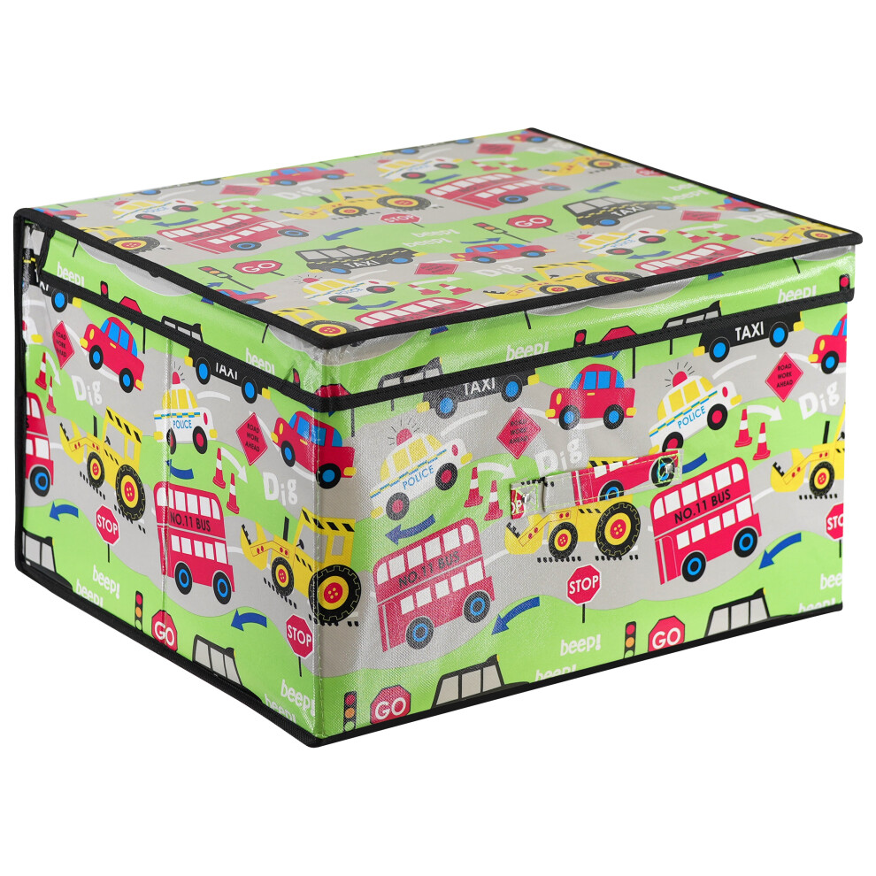 (Road Works) The Magic Toy Shop Large Collapsible Storage Box Folding Jumbo Storage Chest Kids Room Toy Box