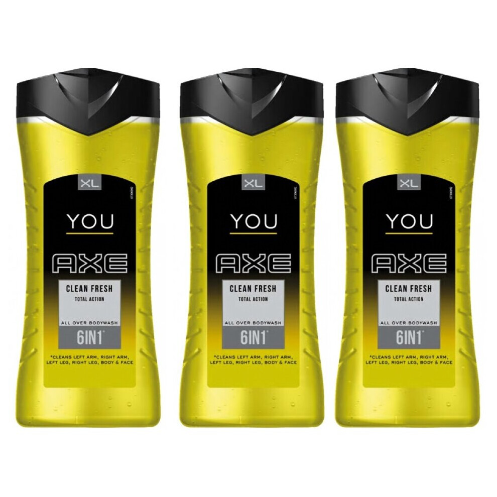 3 x Axe 6 in 1 Shower Gel/Body Wash 400ml - You Clean Fresh