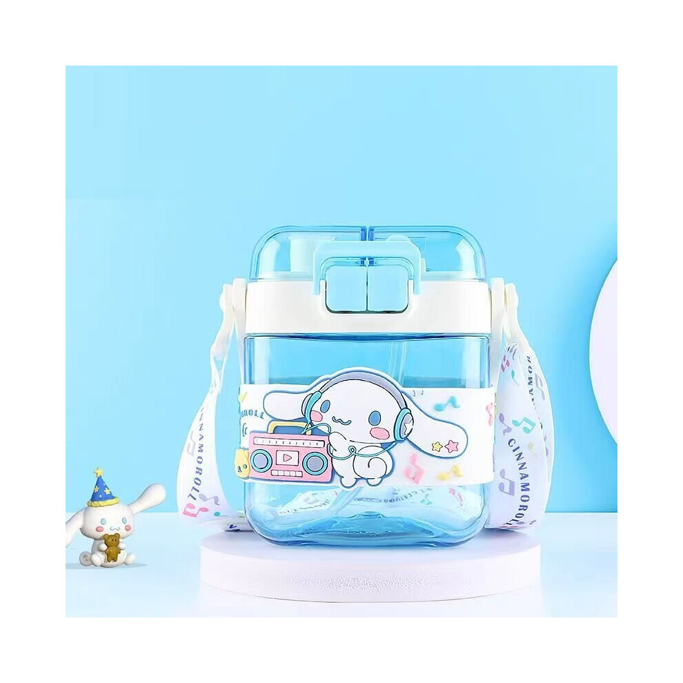 (Cinnamoroll) Sanrio Kuromi Kitty Double Drinking Straw Cup Long Shoulder Strap Water  Bottle