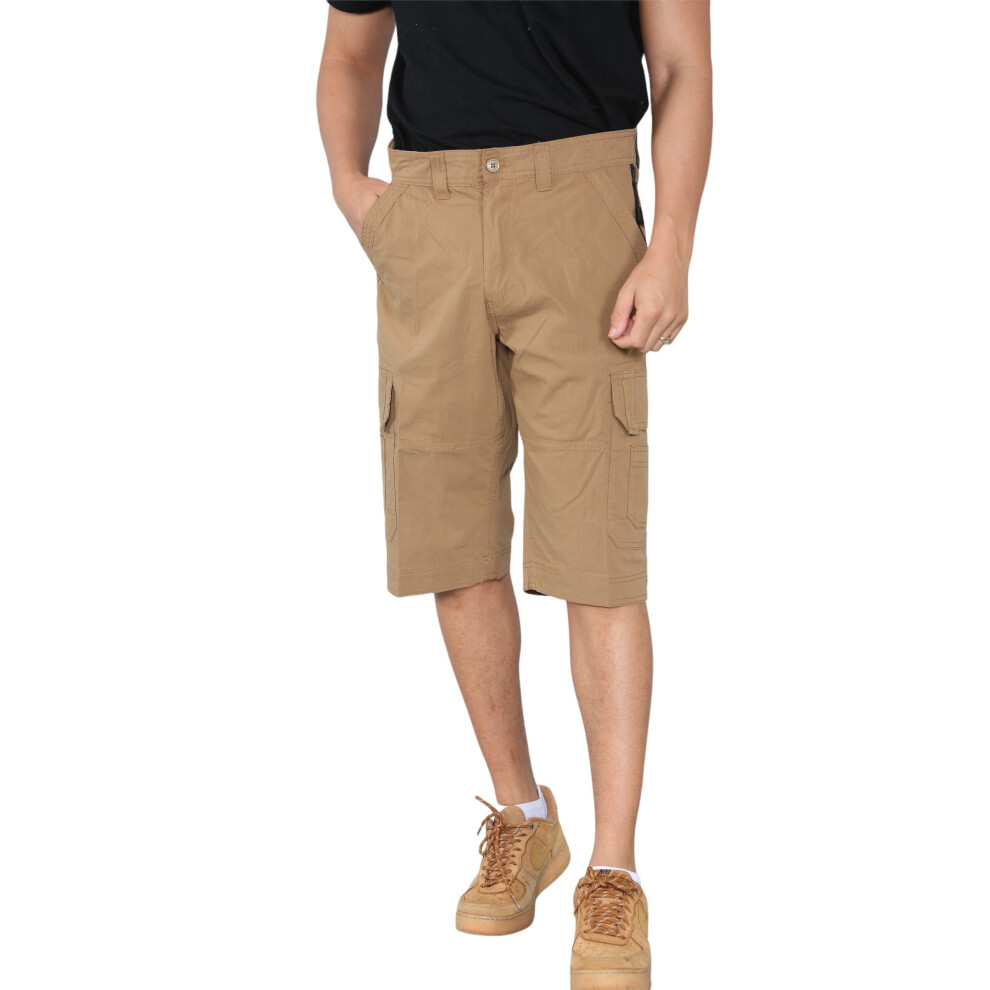 (Khaki, 38") Mens Cargo Quick Dry Stretch Outdoor Combat Shorts