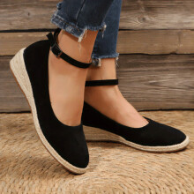 Womens Espadrilles Wedge Heel Shoes Comfy Solid Ankle Buckle Strap Anti skid Heels Casual Walking Shoes