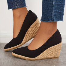Womens Solid Wedge Heels Closed Toe Slip On Platform Espadrilles Sandals Casual & Lightweight Shoes