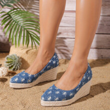 Womens Denim Wedge Heels Pointed Toe Platform Espadrille Shoes Casual Soft Sole Canvas Shoes