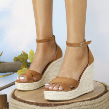 Womens Wedge Espadrille Sandals Cross Strap Open Toe Ankle Strap Heels Casual Platform Sandals