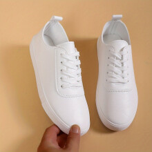 Classic Faux Leather Sneakers Casual Solid Lace Up Shoes Lightweight Low Top Outdoor Shoes