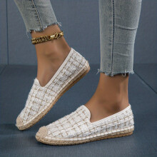 Womens Plaid Pattern Flat Shoes Casual Slip On Espadrille Shoes Lightweight & Comfortable Shoes