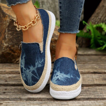 Womens Platform Espadrille Sneakers Round Toe Slip On Denim Walking Shoes Flat Low Top Shoes