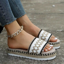 Womens Geometric Pattern Platform Sandals Casual Slip On Summer Shoes Comfortable Espadrille Shoes
