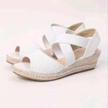 Womens Espadrille Wedge Sandals Peep Toe Elastic Cross Strap Slip On Shoes Casual Summer Sandals