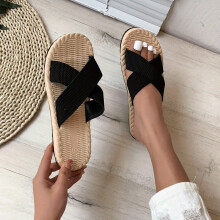 Womens Cross Strap Flat Slides Open Toe Espadrille Slide Sandals Casual Outdoor Beach Slide Shoes