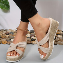 Womens Solid Platform Sandals Slip On Solid Outdoor Espadrilles Wedge Slides Shoes Summer Comfy Shoes