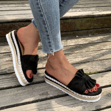 Womens Bowknot Platform Espadrilles Slippers Lightweight Open Toe Hemp Rope Anti skid Slides Casual Beach Slippers