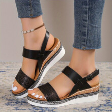 Womens Espadrille Wedge Sandals Open Round Toe Ankle Strap Slingback Shoes Casual Outdoor Sandals