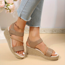 Womens Wedge Espadrilles Sandals Open Toe Braided Strap Hook & Loop Platform Shoes Summer Beach Sandals