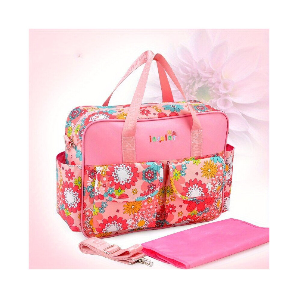 Floral Pattern Diaper Bag Large Capacity Handbags Pocket Mommy Bag For Going Out Pink