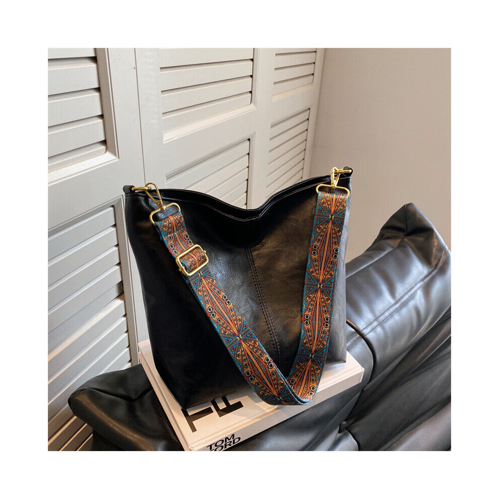 Ethnic Strap Crossbody Bag Large Capacity Bucket Bag Vintage PU Leather Shoulder Bag-image-OPC-PC78BWQ-NEW