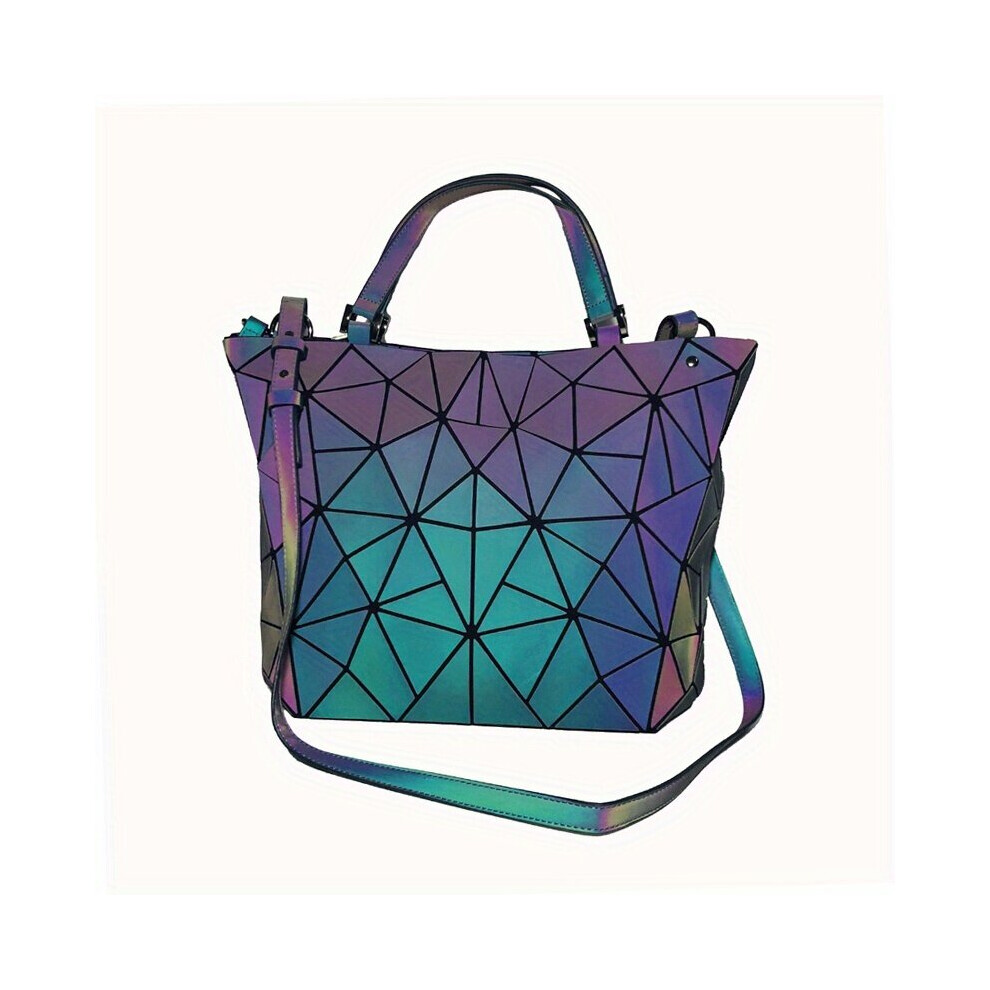 Geometric Luminous Large Capacity Crossbody Bag Pu Leather Textured Purse Classic Versatile Tote Bag Multicoloured