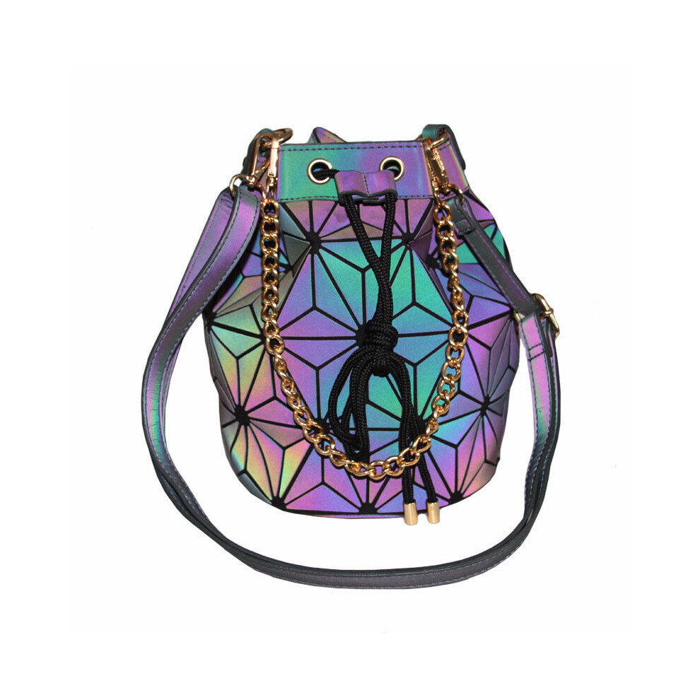 Geometric Luminous Chain Handbag Drawstring Crossbody Bag Shoulder Bucket Purse-image-OPC-PC78CQV-NEW