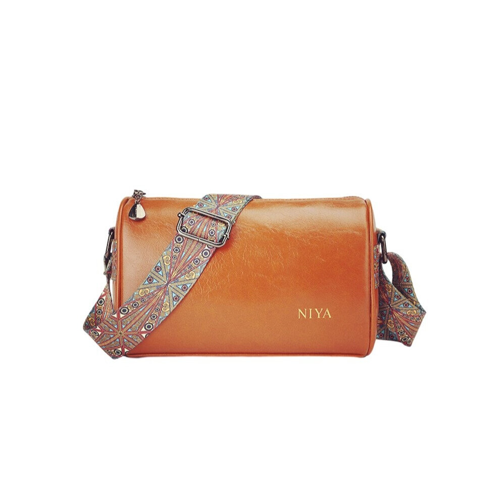 Retro Style Boston Bag Small Geo Strap Crossbody Bag Womens Faux Leather Cylinder Purse-image-OPC-PC78CWM-NEW