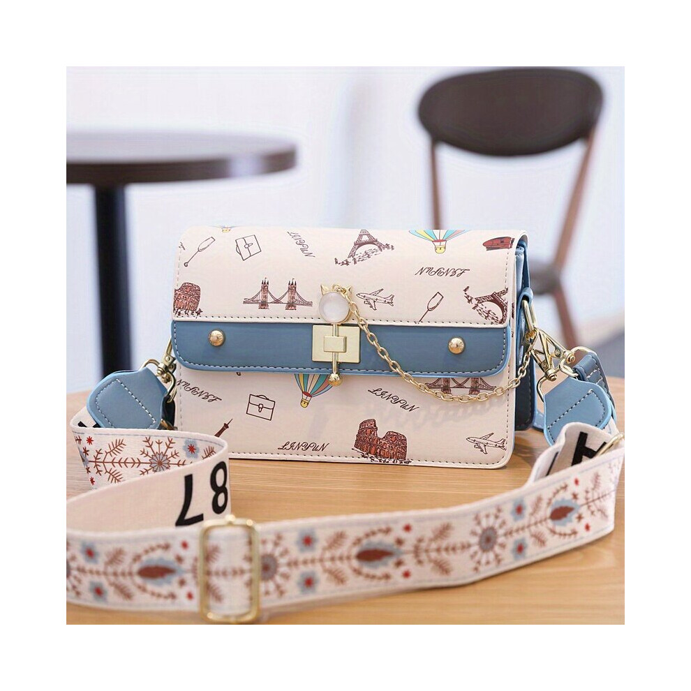 Cartoon Pattern Square Shoulder Bag Stylish Colorblock Shoulder Bag All Match Crossbody Bag-image-OPC-PC78FMG-NEW