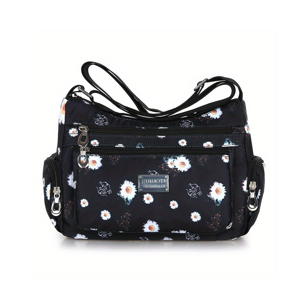 Flower Printed Crossbody Bag Nylon Lightweight Messenger Bag Casual Versatile Shoulder Bag-image-OPC-PC78FX6-NEW