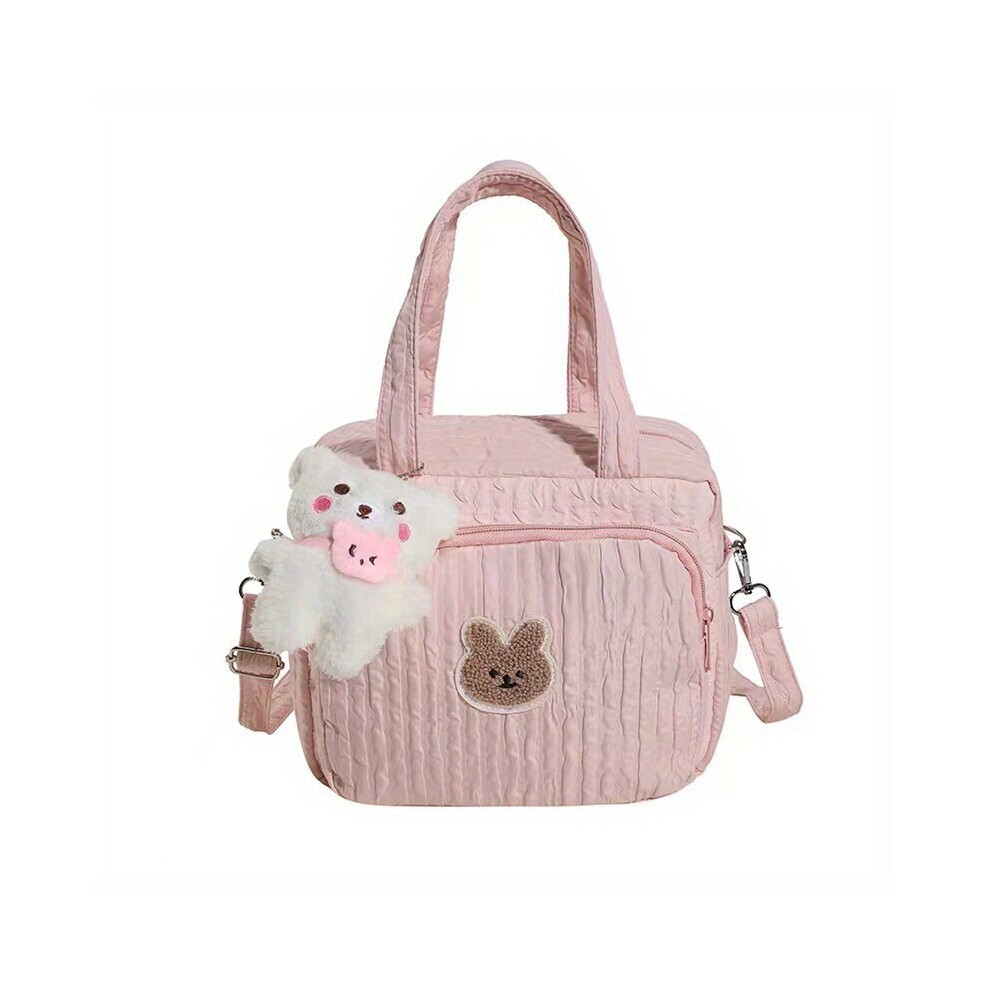 Casual Nylon Ruched Diaper Bag Lightweight Mommy Bag Compartment Crossbody Bag Pink
